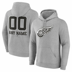 Detroit Red Wings Big & Tall Personalized Name & Number Monochrome Pullover Hoodie Gray