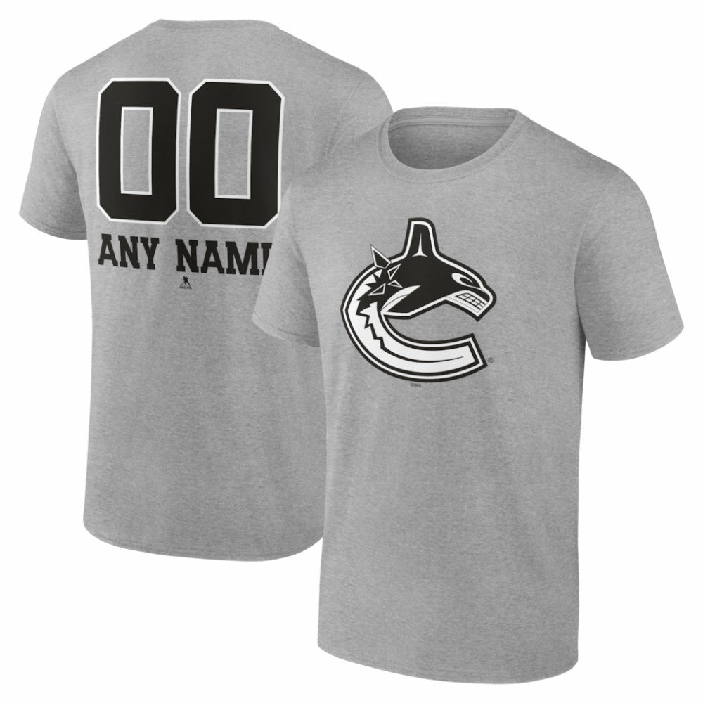 Vancouver Canucks Big & Tall Personalized Name & Number Monochrome T-Shirt Gray