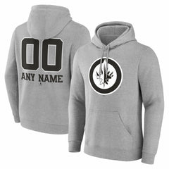 Winnipeg Jets Big & Tall Personalized Name & Number Monochrome Pullover Hoodie Gray