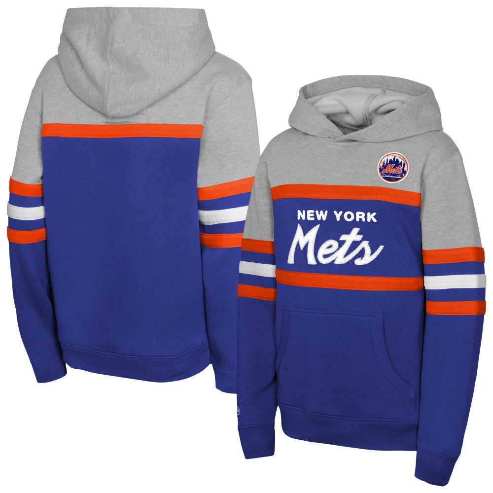 New York Mets Youth Cooperstown Head Coach Pullover Hoodie Royal/Grey | Mitchell & Ness