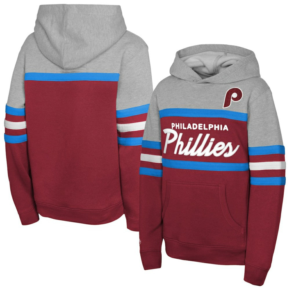 Philadelphia Phillies Youth Cooperstown Head Coach Pullover Hoodie Red/Grey | Mitchell & Ness