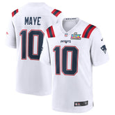 Drake Maye New England Patriots Super Bowl LX Patch Game Jersey - White