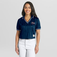 Atlanta Braves WEAR by Erin Andrews Women's Cropped Polo Navy