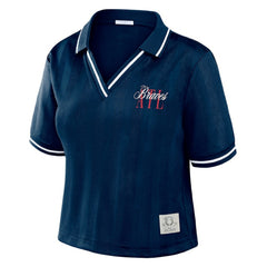 Atlanta Braves WEAR by Erin Andrews Women's Cropped Polo Navy