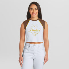 San Diego Padres WEAR by Erin Andrews Women's Cooperstown Cropped Raglan Tank Top White