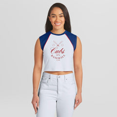 Chicago Cubs WEAR by Erin Andrews Women's Cooperstown Cropped Raglan Tank Top White