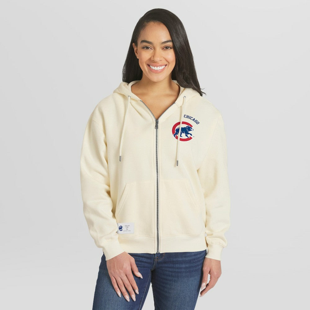 Chicago Cubs WEAR by Erin Andrews Women's Full-Zip Hoodie Cream