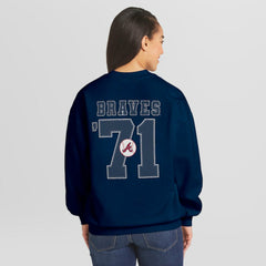 Atlanta Braves WEAR by Erin Andrews Women's Heavyweight Crew Neck Sweatshirt Navy