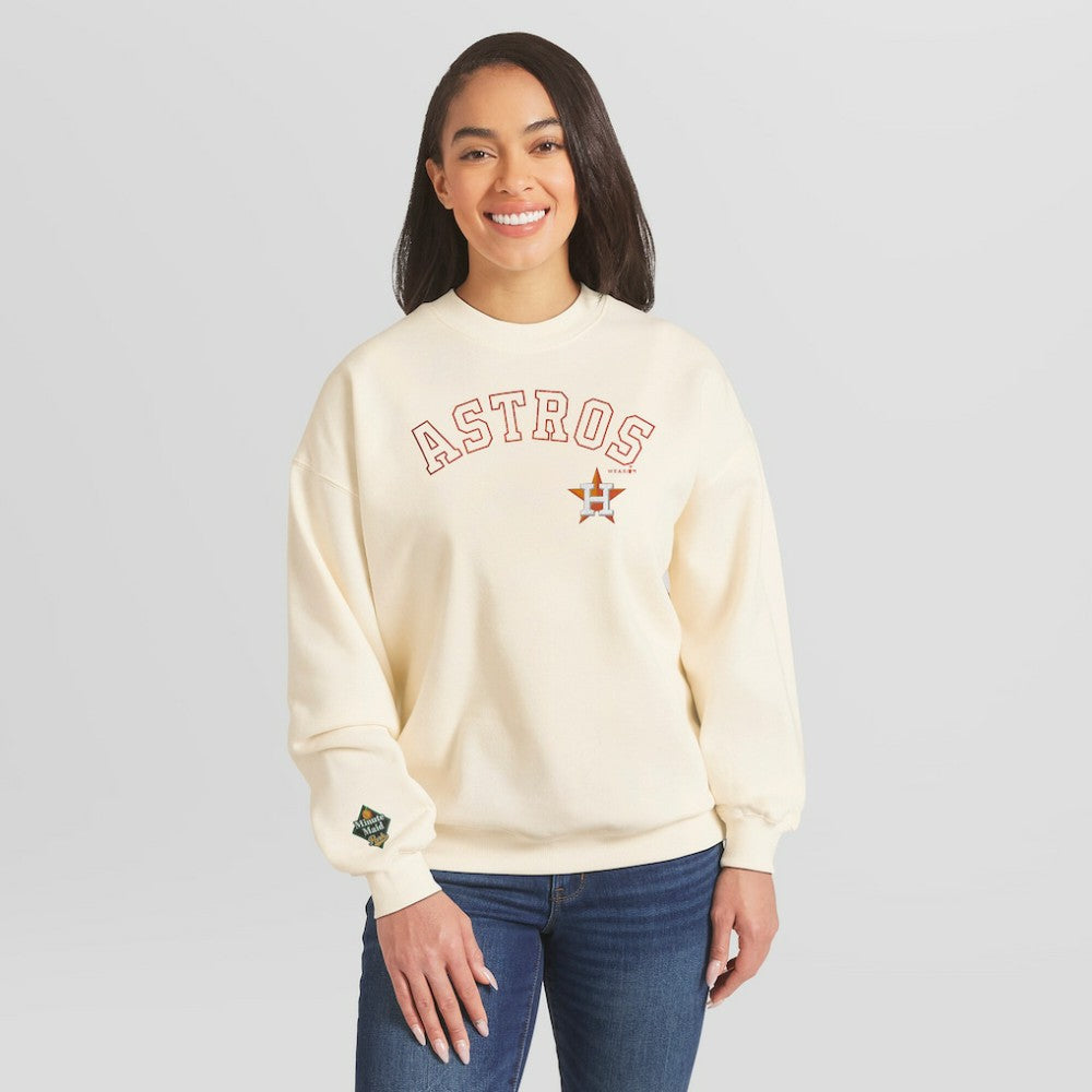 Houston Astros WEAR by Erin Andrews Women's Heavyweight Crew Neck Sweatshirt Cream