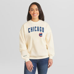 Chicago Cubs WEAR by Erin Andrews Women's Heavyweight Crew Neck Sweatshirt Cream