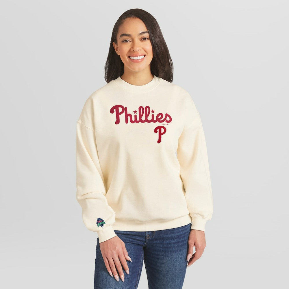 Philadelphia Phillies WEAR by Erin Andrews Women's Heavyweight Crew Neck Sweatshirt Cream
