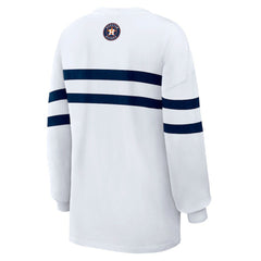 Houston Astros WEAR by Erin Andrews Women's Oversized Long Sleeve Striped T-Shirt White
