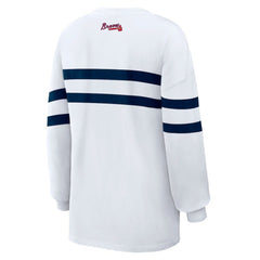 Atlanta Braves WEAR by Erin Andrews Women's Oversized Long Sleeve Striped T-Shirt White