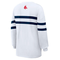Boston Red Sox WEAR by Erin Andrews Women's Oversized Long Sleeve Striped T-Shirt White