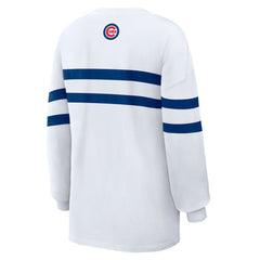 Chicago Cubs WEAR by Erin Andrews Women's Oversized Long Sleeve Striped T-Shirt White