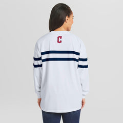 Cleveland Guardians WEAR by Erin Andrews Women's Oversized Long Sleeve Striped T-Shirt White