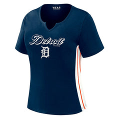 Detroit Tigers WEAR by Erin Andrews Women's Notch Neck Cropped T-Shirt Navy