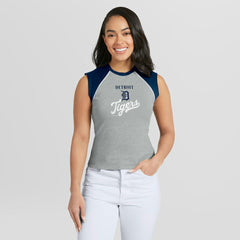 Detroit Tigers WEAR by Erin Andrews Women's Cropped Raglan Tank Top Heather Gray