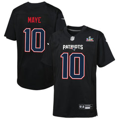 Drake Maye New England Patriots Youth Super Bowl LX Patch Carbon Fashion Game Jersey - Black