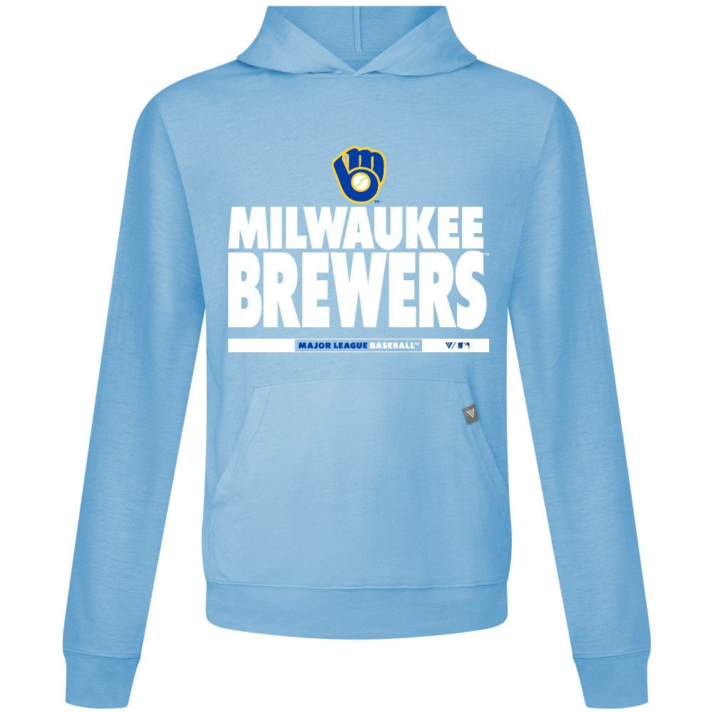 Milwaukee Brewers Levelwear Relay Center Stage Long Sleeve Hooded T-Shirt Light Blue