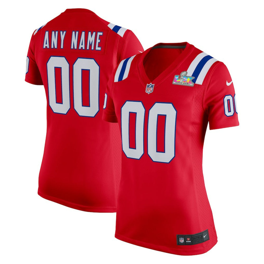 New England Patriots Women's Super Bowl LX Patch Custom Game Jersey - Red