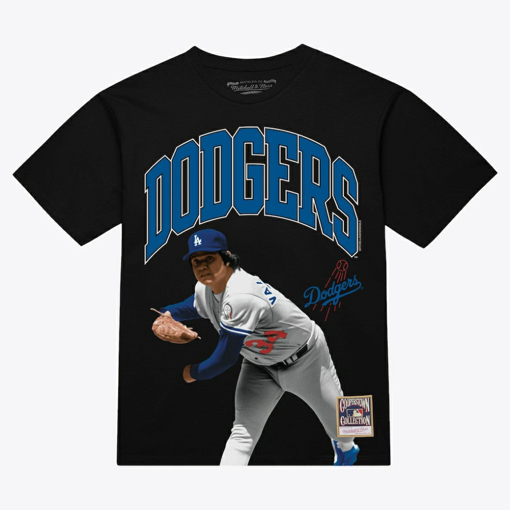 Fernando Valenzuela Los Angeles Dodgers Photo Arch Player Graphic T-Shirt Black | Mitchell & Ness