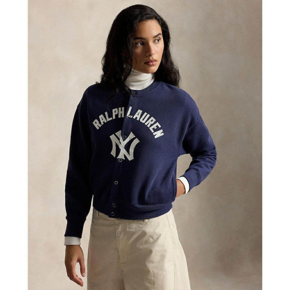 Yankees Polo Ralph Lauren Women's Seasonal Knit Full-Snap Cardigan Navy