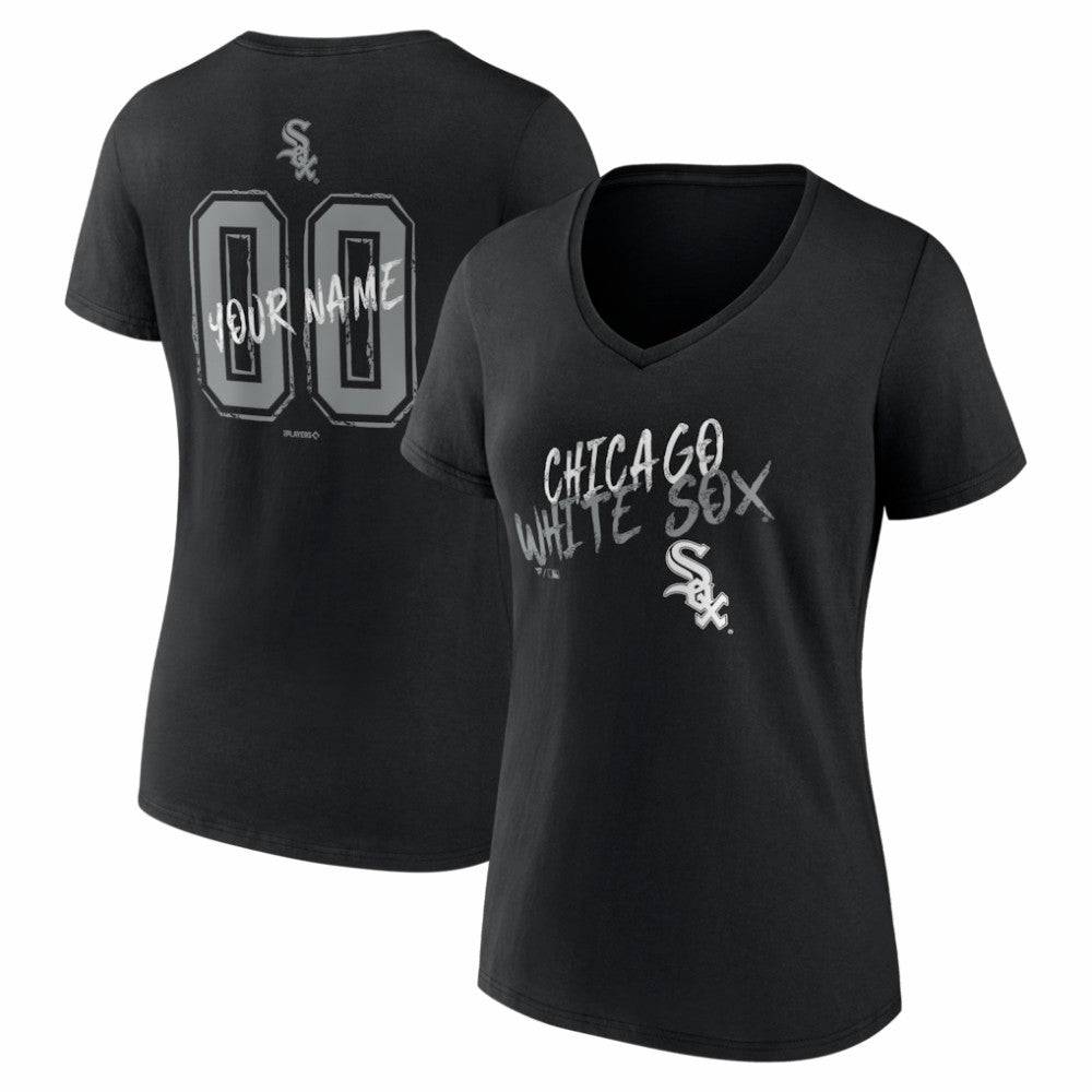 Chicago White Sox Women's Hustle Personalized Name & Number V-Neck T-Shirt Black