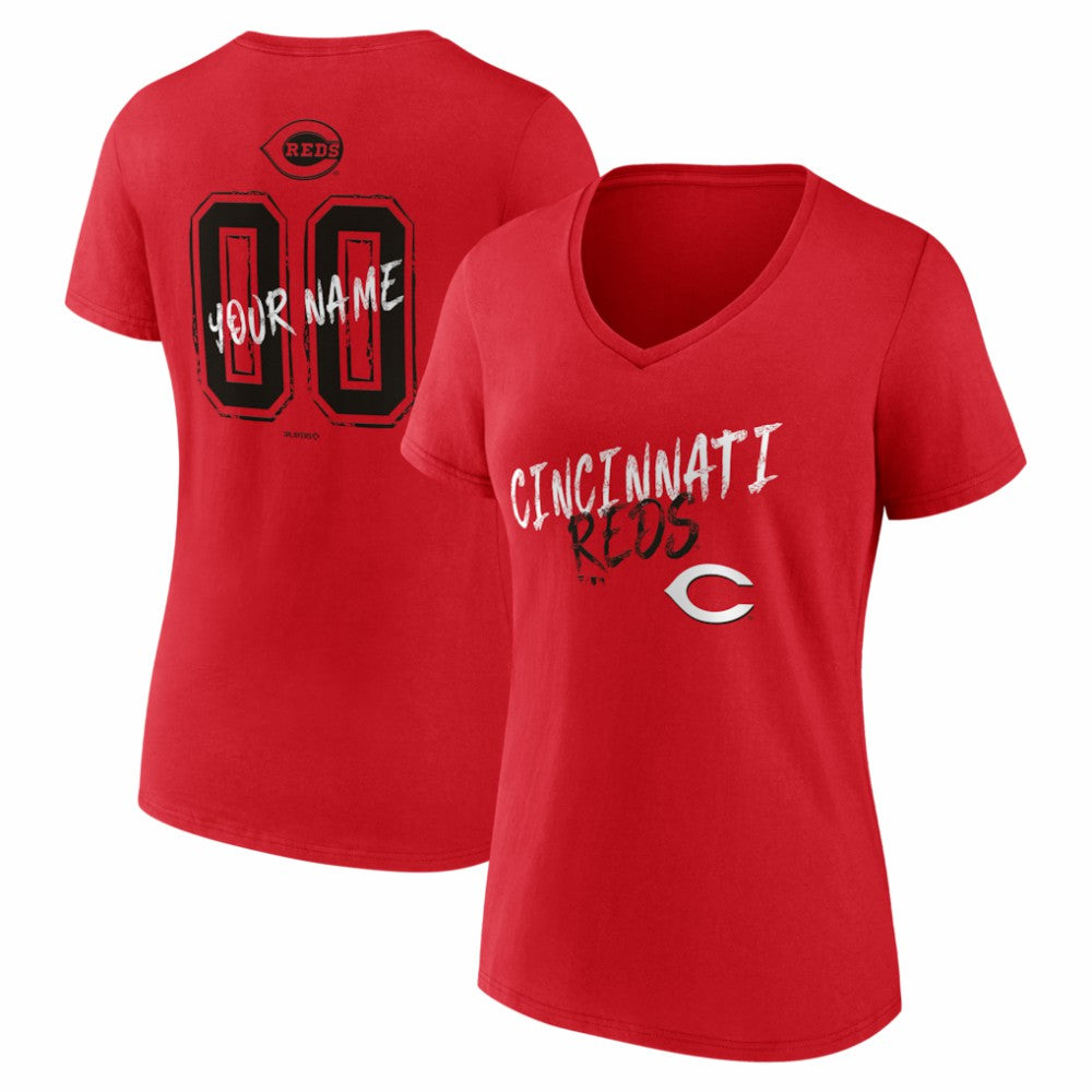 Cincinnati Reds Women's Hustle Personalized Name & Number V-Neck T-Shirt Red
