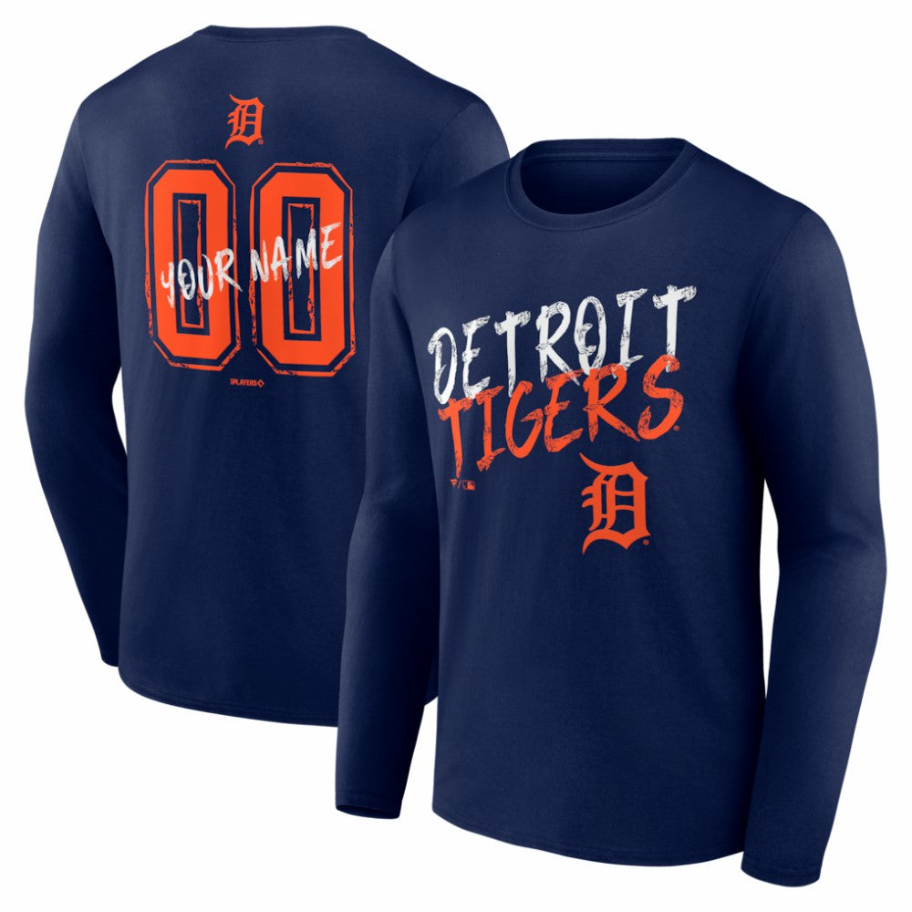 Detroit Tigers Hustle Personalized Name & Number Long Sleeve T-Shirt Navy
