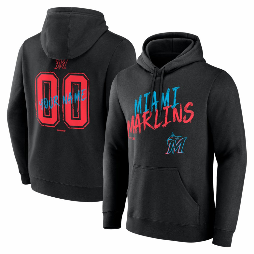 Miami Marlins Hustle Personalized Name & Number Hoodie Black