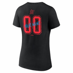 Miami Marlins Women's Hustle Personalized Name & Number V-Neck T-Shirt Black