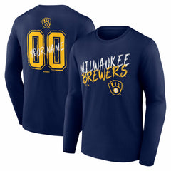 Milwaukee Brewers Hustle Personalized Name & Number Long Sleeve T-Shirt Navy