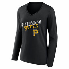 Pittsburgh Pirates Women's Hustle Personalized Name & Number Long Sleeve V-Neck T-Shirt Black