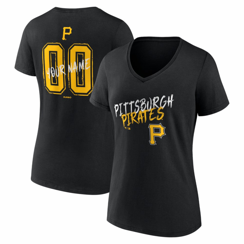 Pittsburgh Pirates Women's Hustle Personalized Name & Number V-Neck T-Shirt Black