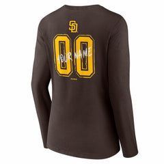 San Diego Padres Women's Hustle Personalized Name & Number Long Sleeve V-Neck T-Shirt Brown