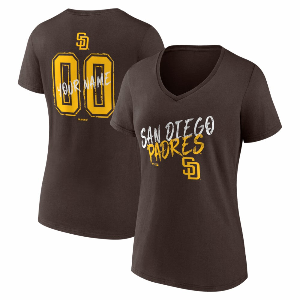 San Diego Padres Women's Hustle Personalized Name & Number V-Neck T-Shirt Brown
