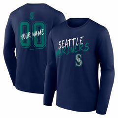Seattle Mariners Hustle Personalized Name & Number Long Sleeve T-Shirt Navy