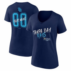 Tampa Bay Rays Women's Hustle Personalized Name & Number V-Neck T-Shirt Navy