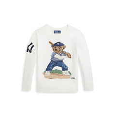 Yankees Polo Ralph Lauren Preschool Bear Sweater White