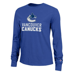 Vancouver Canucks Champion Women's Wordmark Lockup Long Sleeve T-Shirt Royal