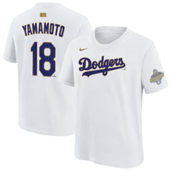 Yoshinobu Yamamoto Los Angeles Dodgers Youth 2026 Gold Collection Name & Number T-Shirt White | Nike