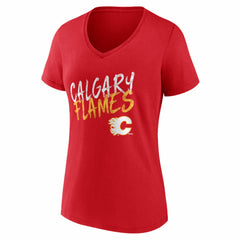 Calgary Flames Women's Hustle Personalized Name & Number V-Neck T-Shirt Red