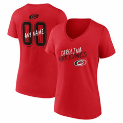 Carolina Hurricanes Women's Hustle Personalized Name & Number V-Neck T-Shirt Red