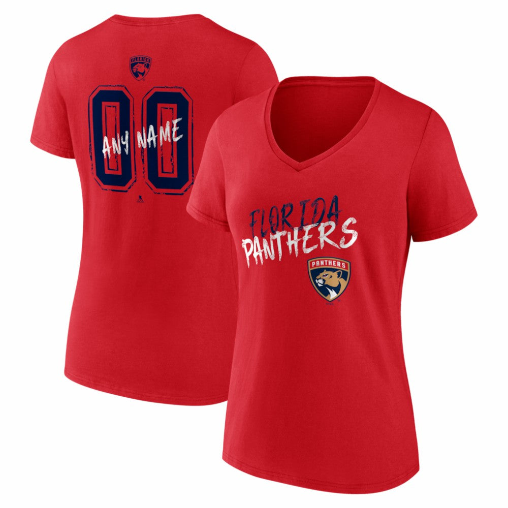 Florida Panthers Women's Hustle Personalized Name & Number V-Neck T-Shirt Red