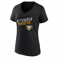Pittsburgh Penguins Women's Hustle Personalized Name & Number V-Neck T-Shirt Black