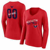 Washington Capitals Women's Hustle Personalized Name & Number Long Sleeve V-Neck T-Shirt Red