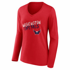 Washington Capitals Women's Hustle Personalized Name & Number Long Sleeve V-Neck T-Shirt Red