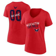Washington Capitals Women's Hustle Personalized Name & Number V-Neck T-Shirt Red