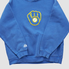 Milwaukee Brewers Majestic 2000s Hooded Pullover Sweatshirt Blue Vintage